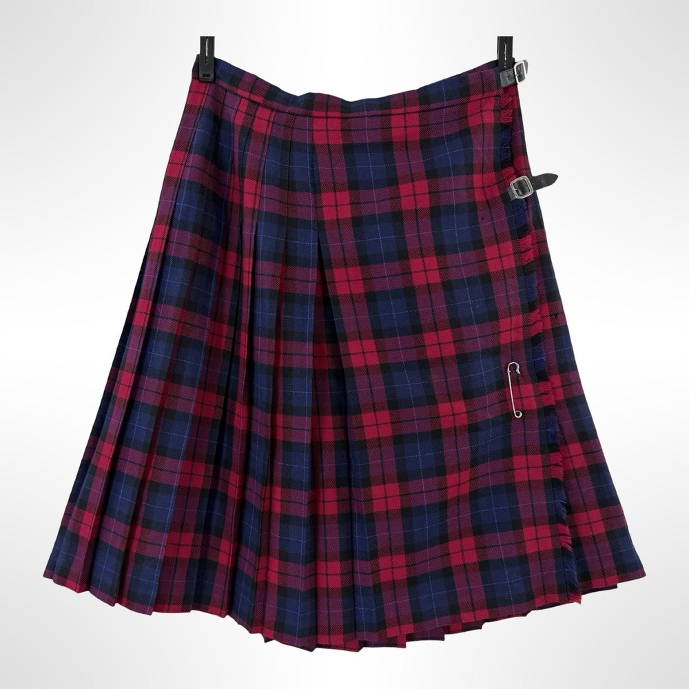 Vintage St Michael Wool Kilt Skirt Women's 16 Red Tartan Plaid UK
